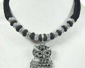 Classic Vintage Owl Pendant Choker Necklace oxidized Silver Boho Fashion Necklace artisan handcrafted jewelry, holiday gift