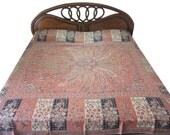 Indian Bedding Jamavar Throw Blanket  Pashmina Bedspread Orange Paisley Design