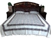 3pc Indian Bedding Set Pillow Covers Floral Print Handloom Cotton Bed Cover