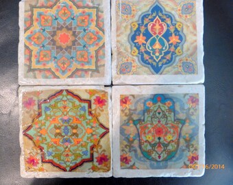 Travertine Coasters - Stone Coasters - Decorative tile coasters - set of 4 - Marble coasters - Moroccan Tile - coasters