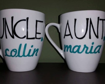 Uncle and/or Aunt Customized Mugs; Uncle/Aunt Gift, Uncle/Aunt to Be; Pregnancy Reveal Gift/Present; New Baby Arrival; Sibling Present