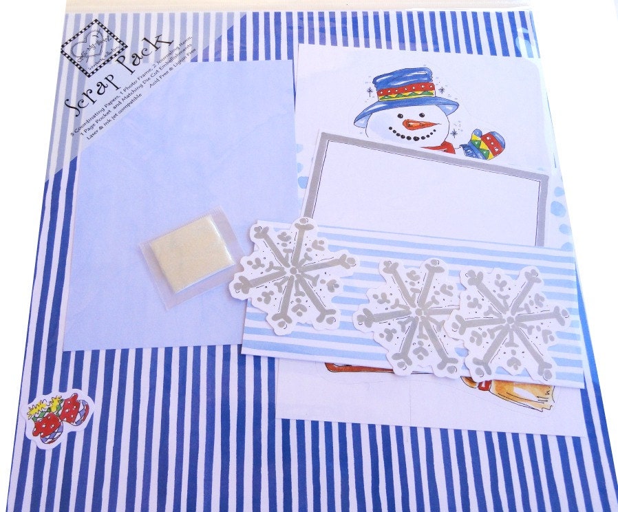 Scrapbooking Paper Scrap Pack Snowman Blue White