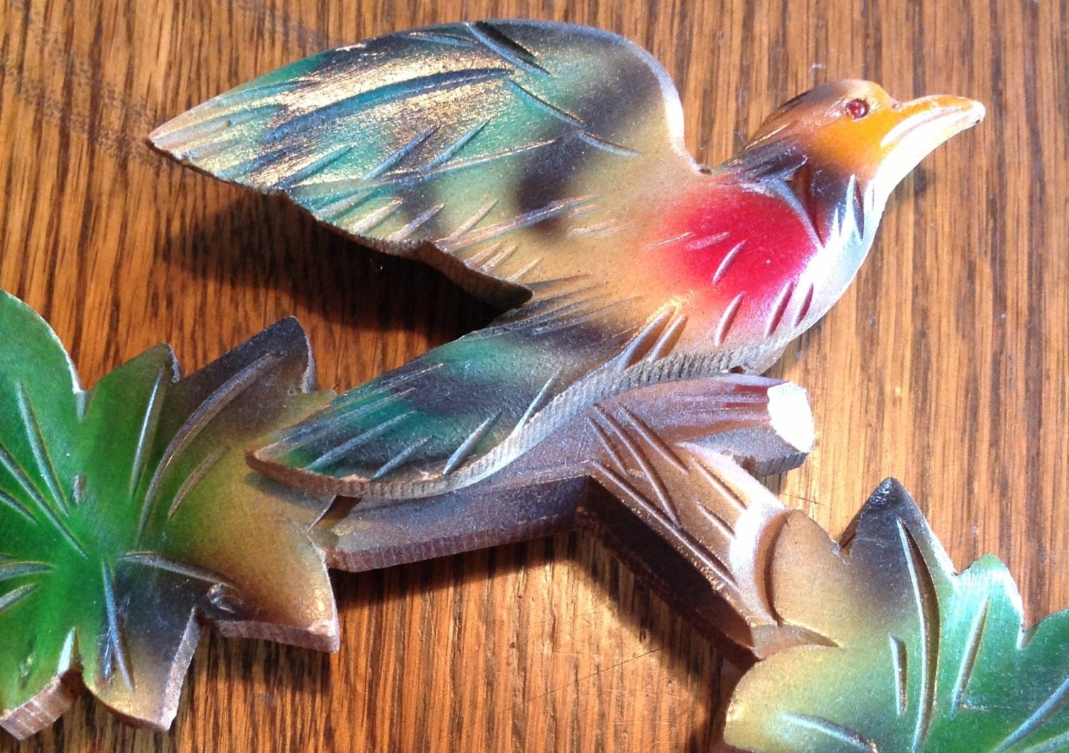 Vintage wooden bird cuckoo clock topper colorful