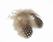 brown black feather earrings, handmade beaded dangle earrings of feathers and silver, 925 silver earhooks: FlorenceJewelshop