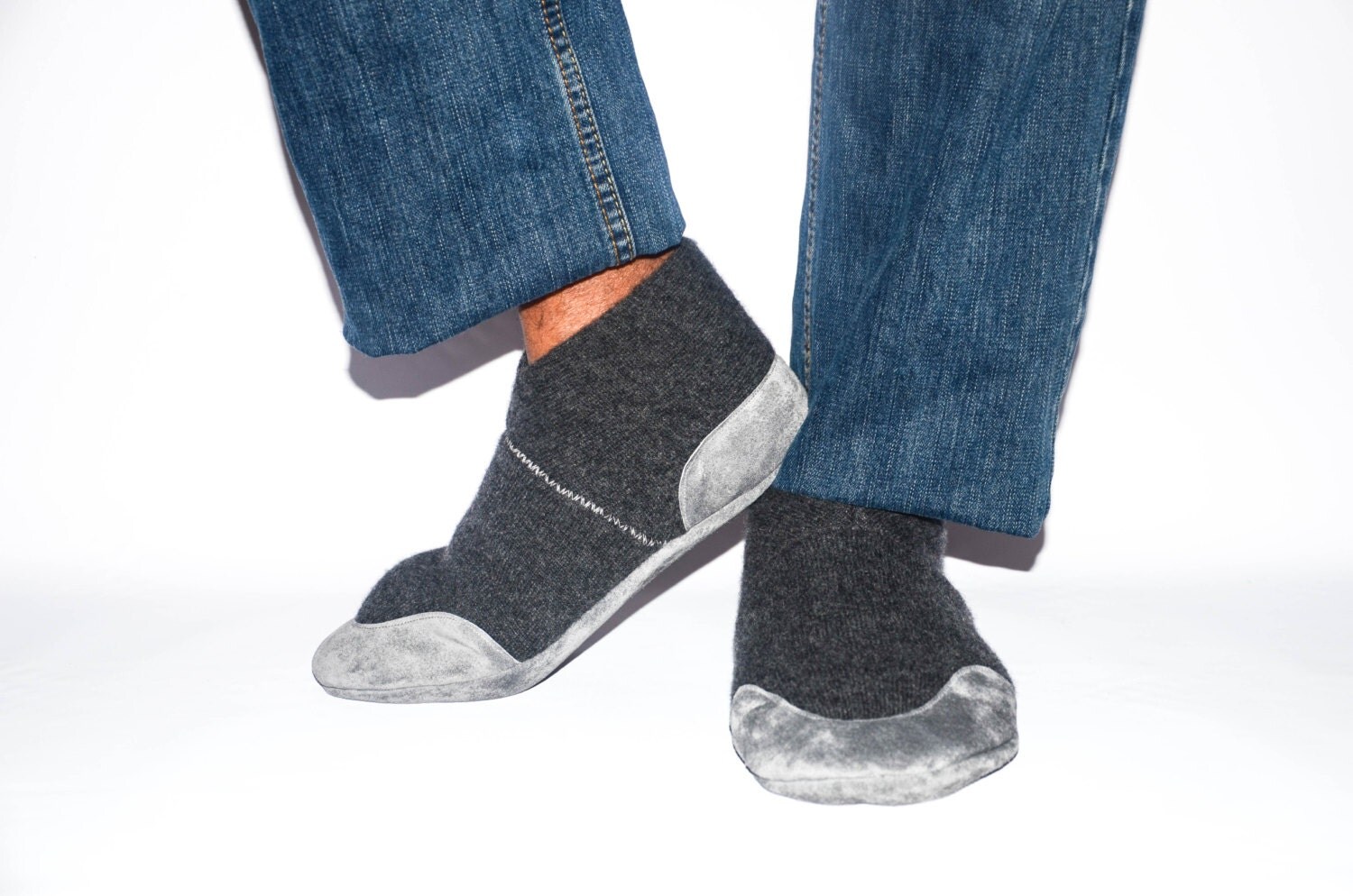 Men Cashmere Slippers with Suede Leather Soles Ecofriendly