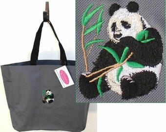 Panda Bear  Bamboo Stalk Tote Bag Cute Monogram + Name Embroidered ...
