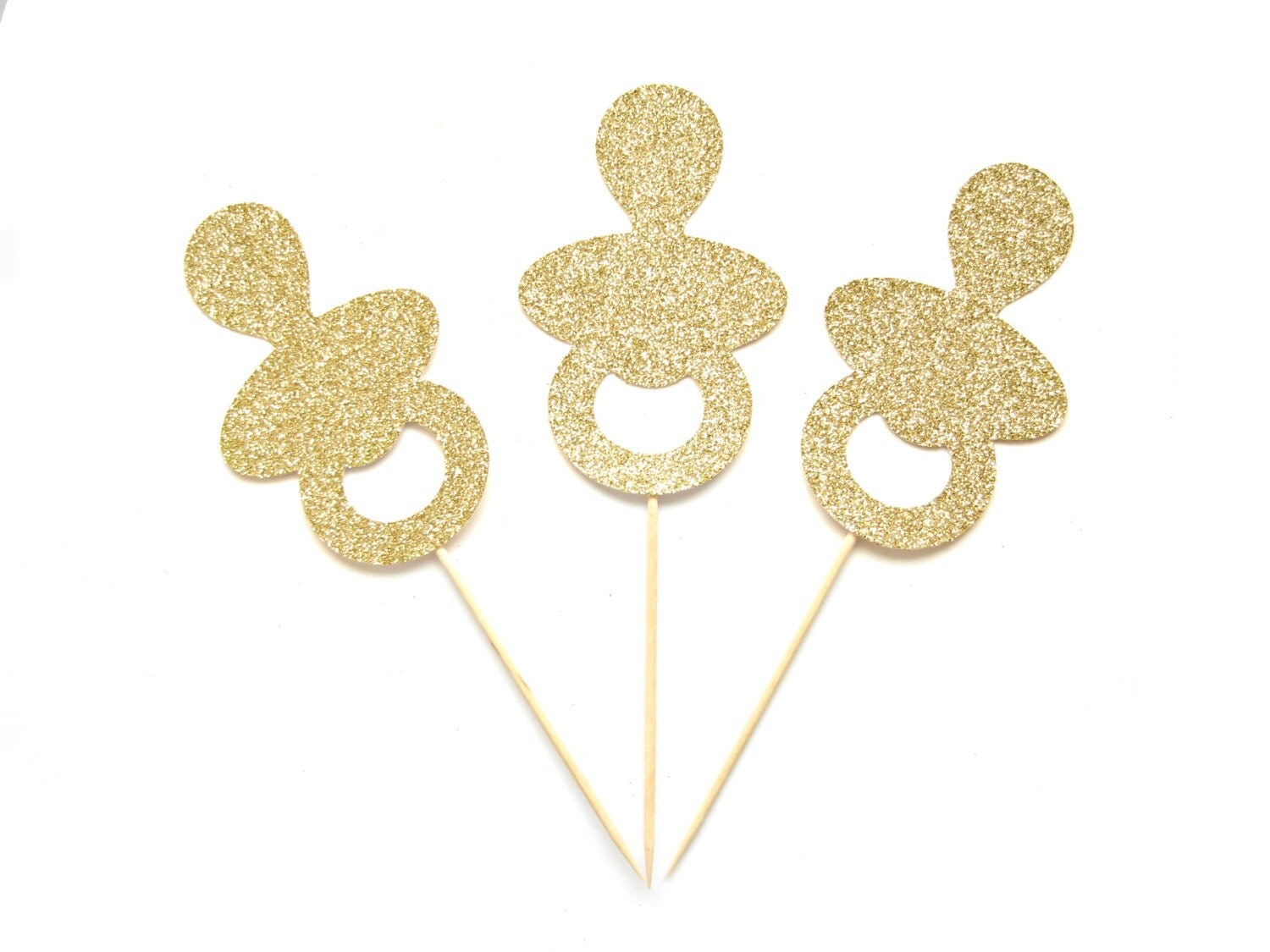12 Gold Glitter Baby Pacifier Cupcake Toppers Baby dummy