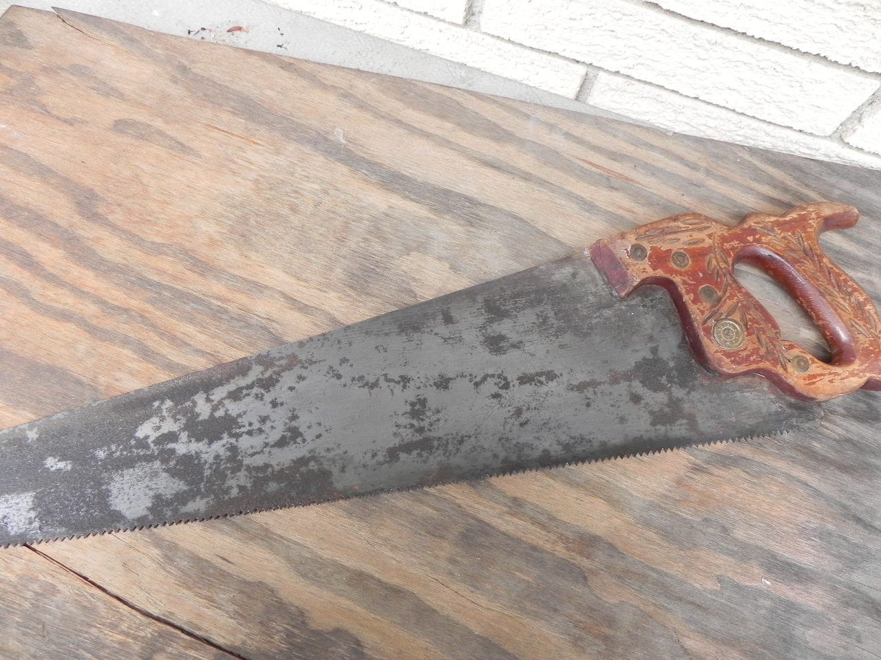 Vintage Hand Saw Disston D23 USA Carved Handle