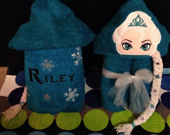 Personalized Elsa Inspired Hooded Towel/ Frozen Towel/ Disney Towel
