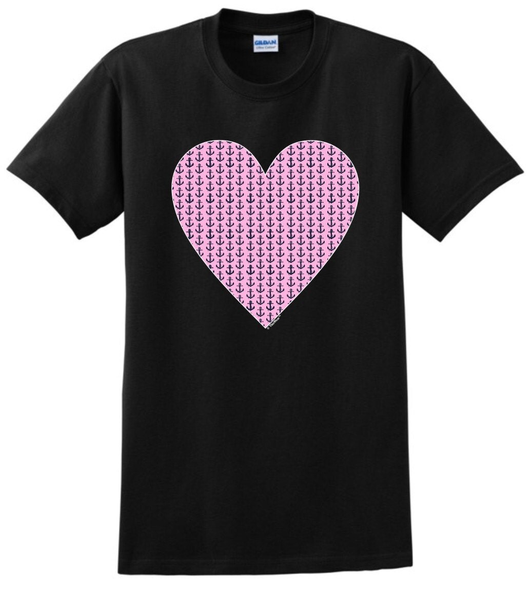 Preppy Heart Pink with blue anchors T-Shirt 2000 WHS-307