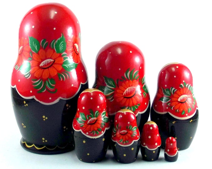 Nesting Dolls 7 pcs Russian matryoshka babushka doll for kids set Wooden stacking handpainted toy Birthday gift for mom Glasha