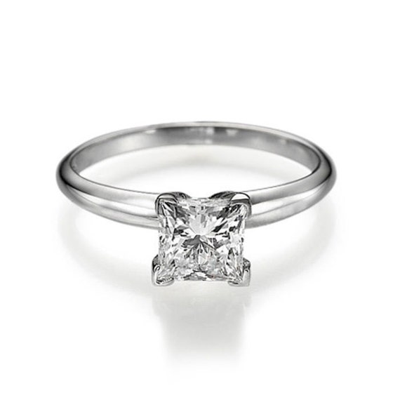 Diamond Engagement Ring 18K White Gold Women's Princess Cut F VVS2 ...