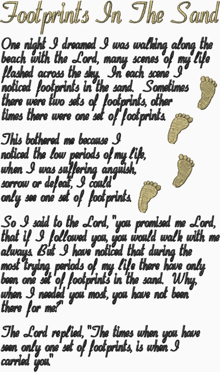 FOOTPRINTS in the SAND Embroidery Design for 5x7 and 6x10