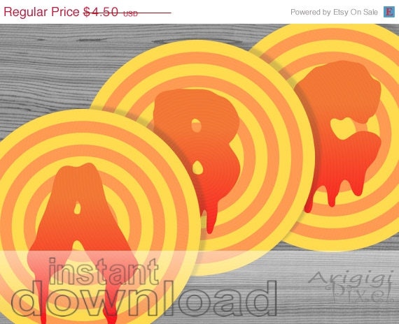 ON SALE 70 % OFF letters for Halloween banner, alphabet and number in circles, 6 in size, orange, dripping, printable party Pdf files, insta Il_570xn