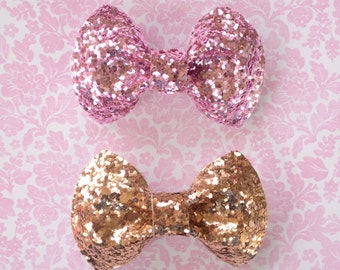 Cameo Pink and Gold Glitter Hair Bows