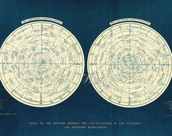 LARGE BLUE Double Star Chart - North and South Constellations - print