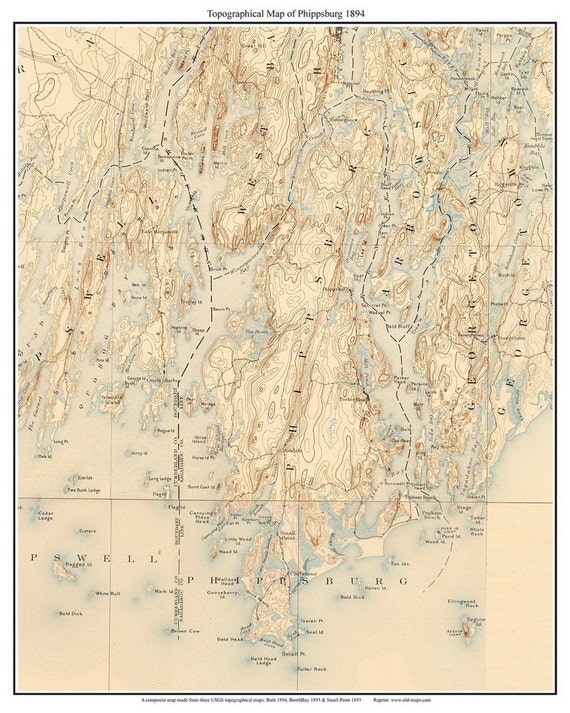 Phippsburg Maine Old USGS Old Topo Map 1894 Custom Reprint