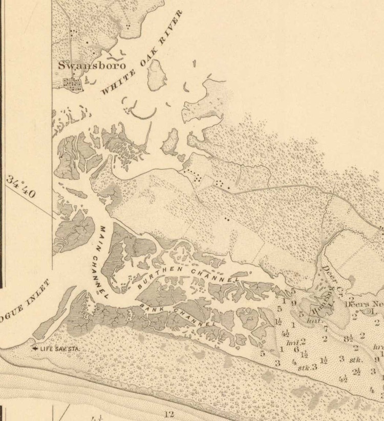 Core Sound to Bogue Inlet including Cape Lookout 1913 by Oldmap