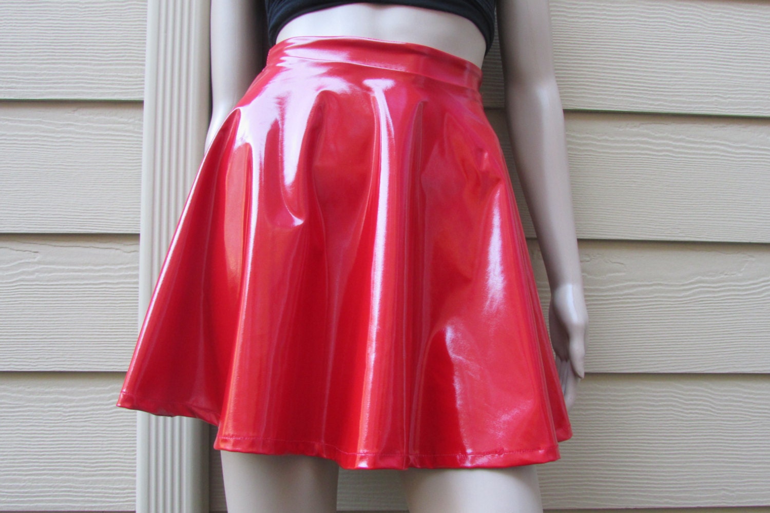 red pvc skater skirt