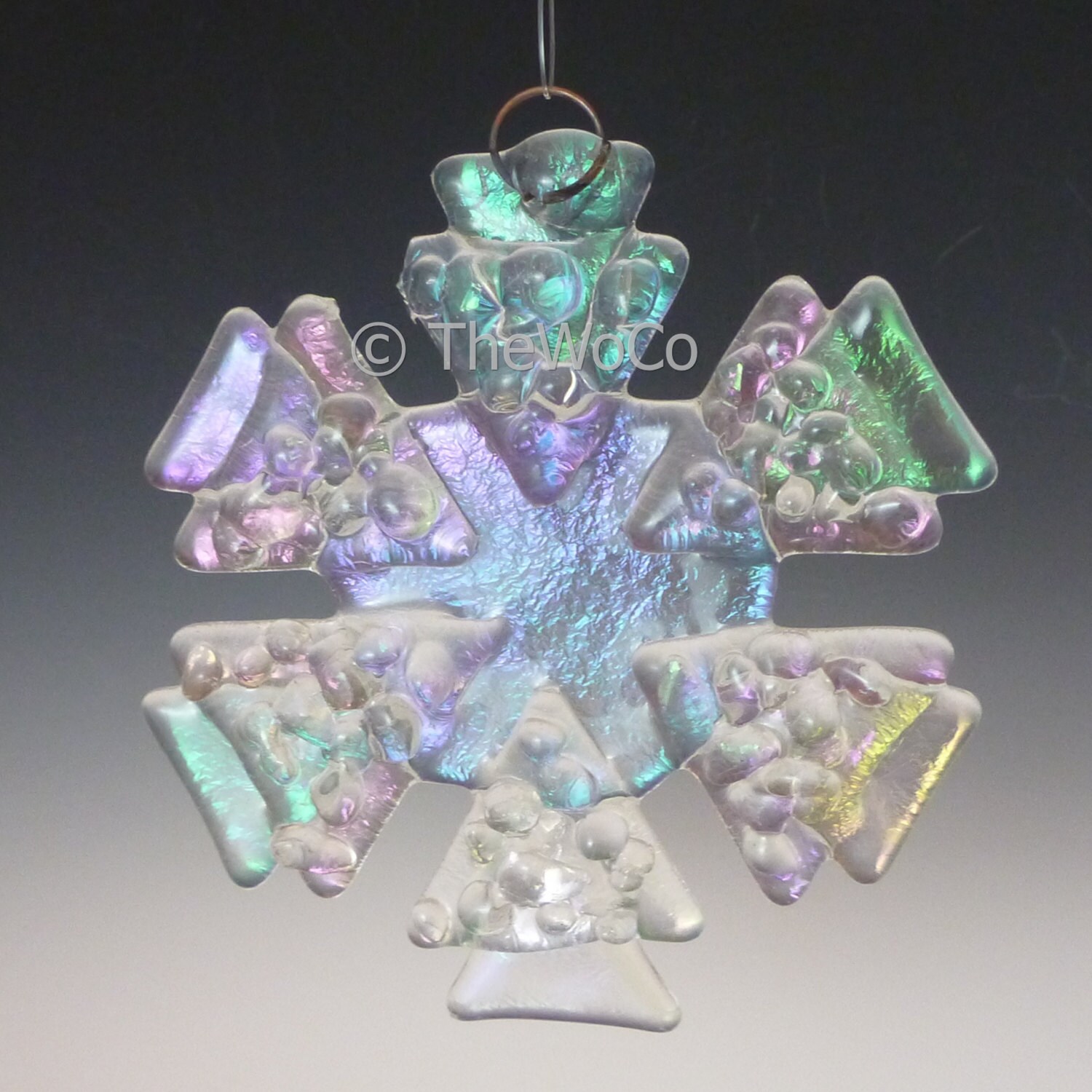 BRISK Crystalline Iridized Fused Glass Snowflake by TheWoCo