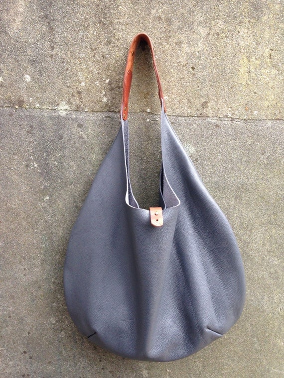 Large gray grey leather women&#39;s bag tote hobo by Roguesaddler