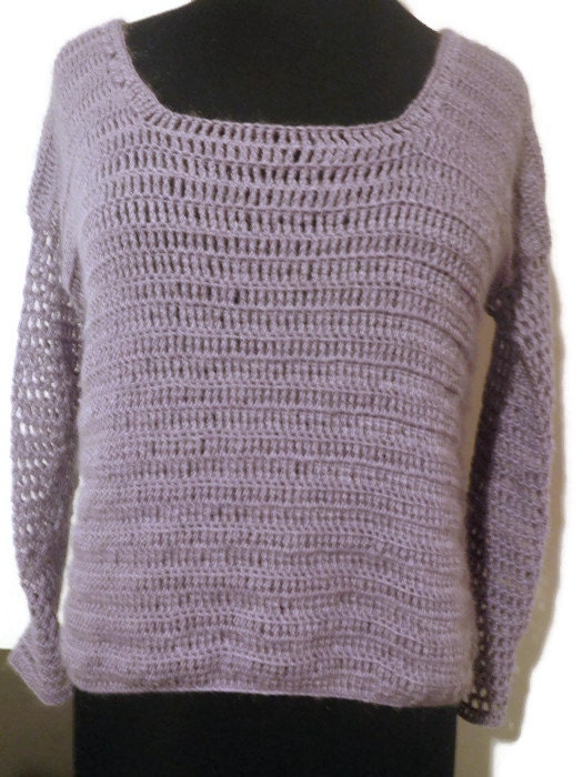 Lavender mohair crochet sweater with square neck size small