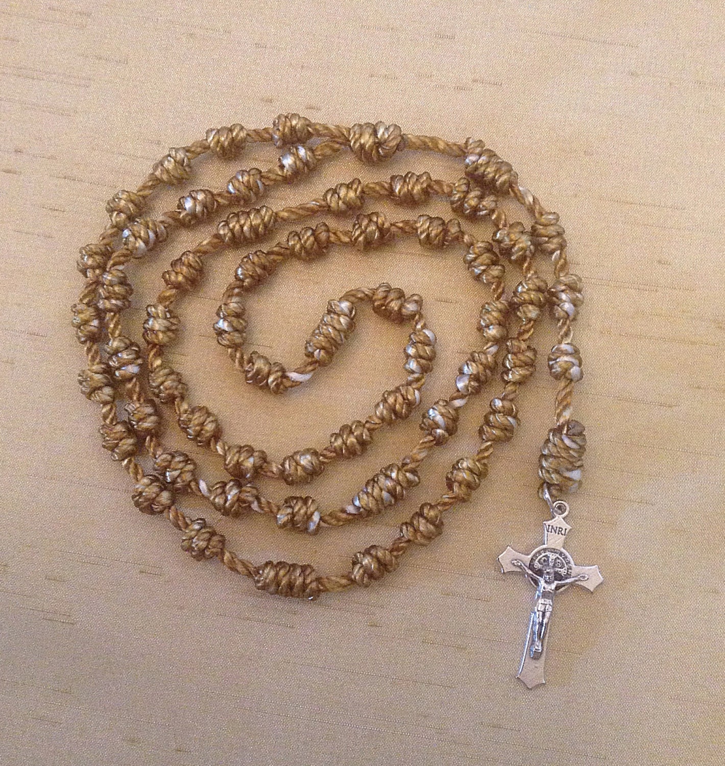 5 PACK Gold Hand Knotted All Twine 5 Decade Rosary