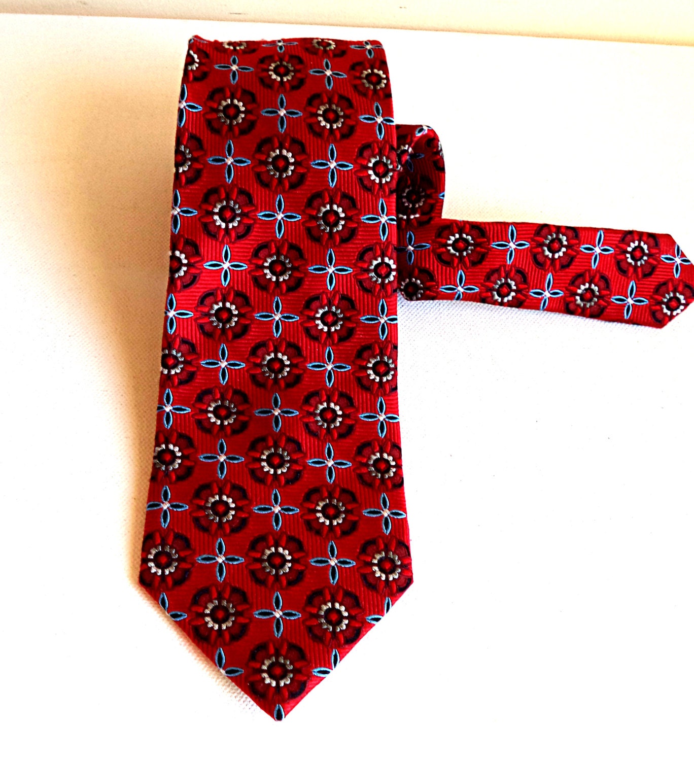 Men's J. S. Blank SILK Tie Vintage Necktie Red Blue