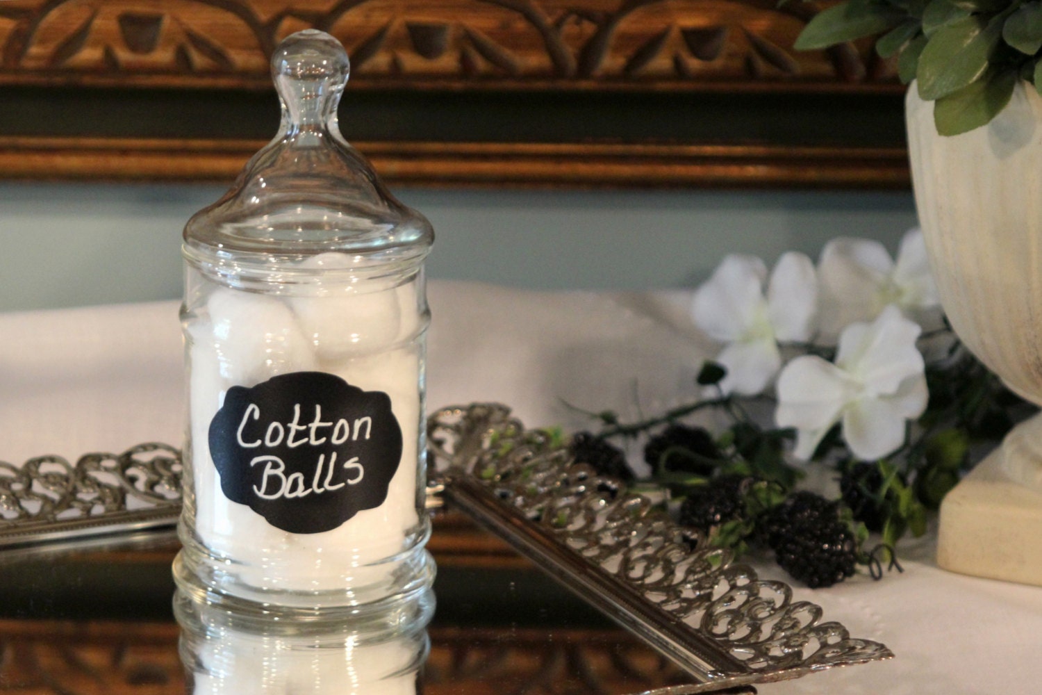 Glass Apothecary Jar Cotton Ball Jar Chalkboard by PearlsParlor