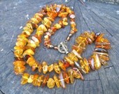 Baltic Amber Necklace,  Long  Yellow Brown Green Amber,  Rustic Shabby chic. Handmade OOAK, Raw Amber chips, hand knotted strand