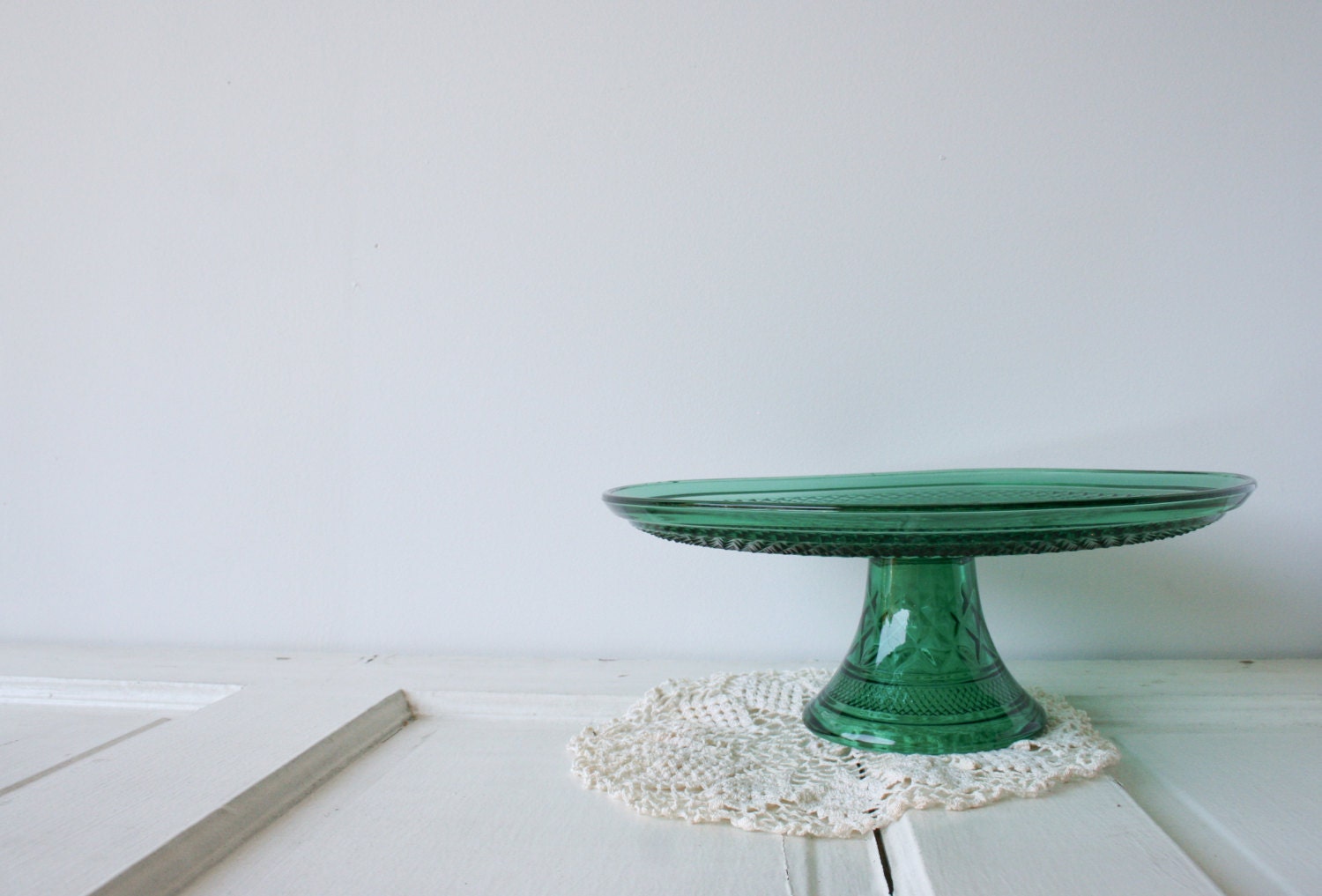 vintage cake stand teal green glass Haute Juice