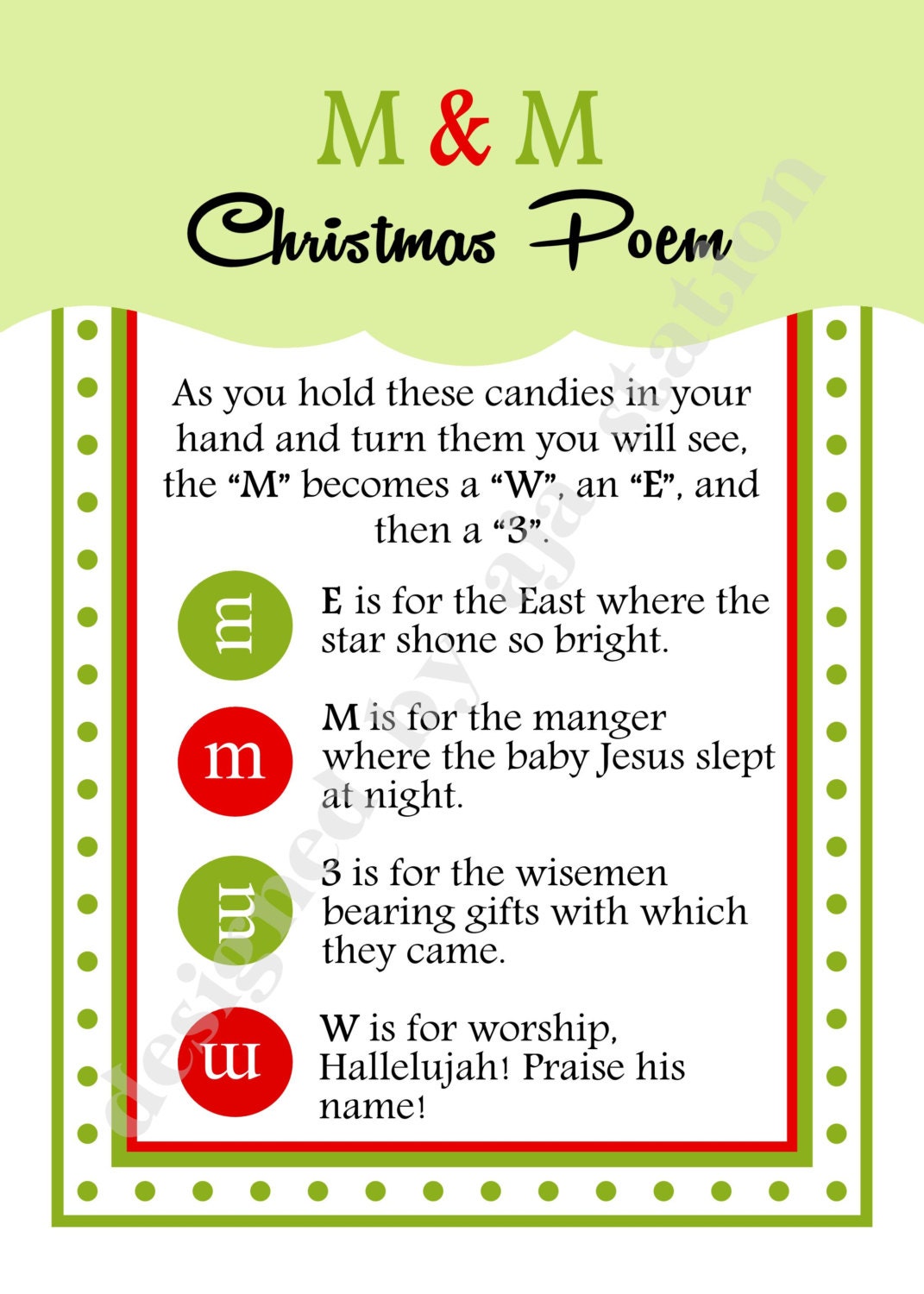 M and M Christmas Poem 3.5x5 Card U-Print