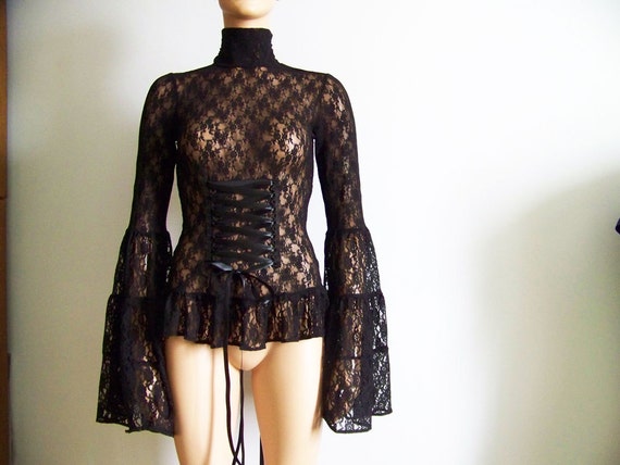 Holidays, Blouse, Black , Lace, Victorian, Goth, Gothic, Vampire, Steampunk Noir, IDEAL for HER by MODAJAGODA steampunk buy now online