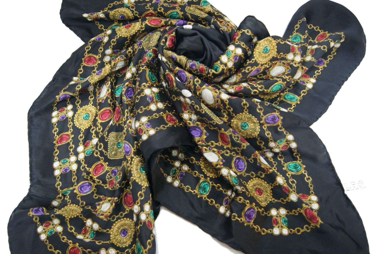 Vintage CHANEL scarf large black silk square with by damienkie