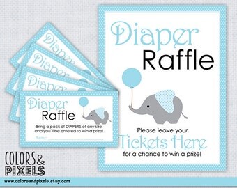 Elephant Diaper Raffle Tickets Printables for Baby Boy Shower