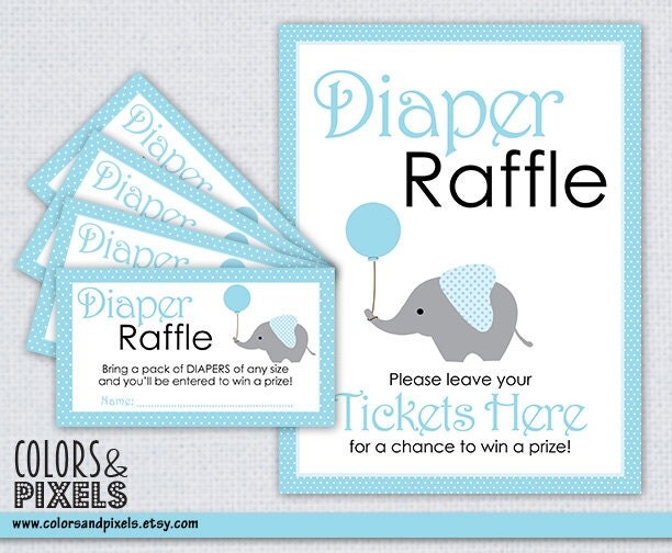 Elephant Diaper Raffle Tickets And Table Sign Elephant Baby