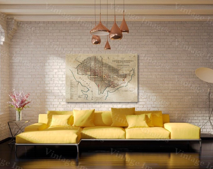 Vintage 1829 Historical map of Washington D.C. Antique Restoration Hardware Style wall Map six sizes up to 43" x 56" Capitol map Home Decor
