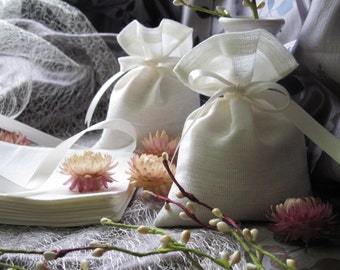 50 pcs Rustic Linen favor bags, Fabric gift bags, Candy bags - Wedding - Shower, 4x6'', Ivory