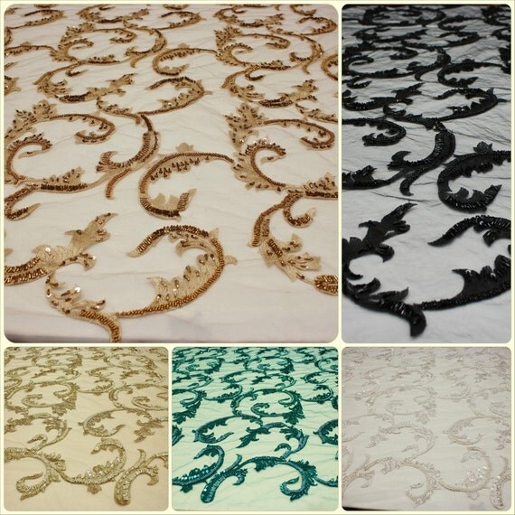 Designer Beaded Lace Fabric on Polyester mesh Elegant Heavy