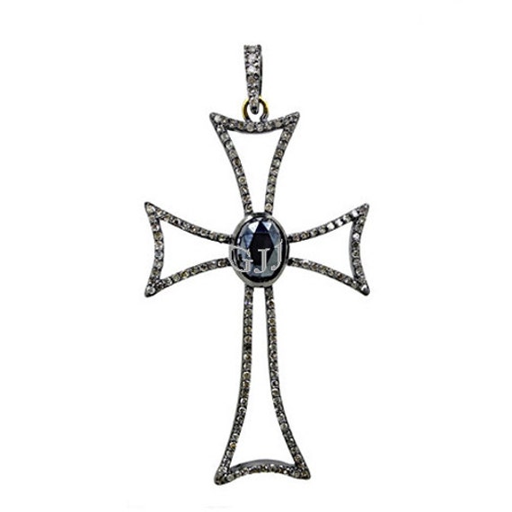 Pave Diamond Cross Pendant of Sterling by DiamondBeadsFindings
