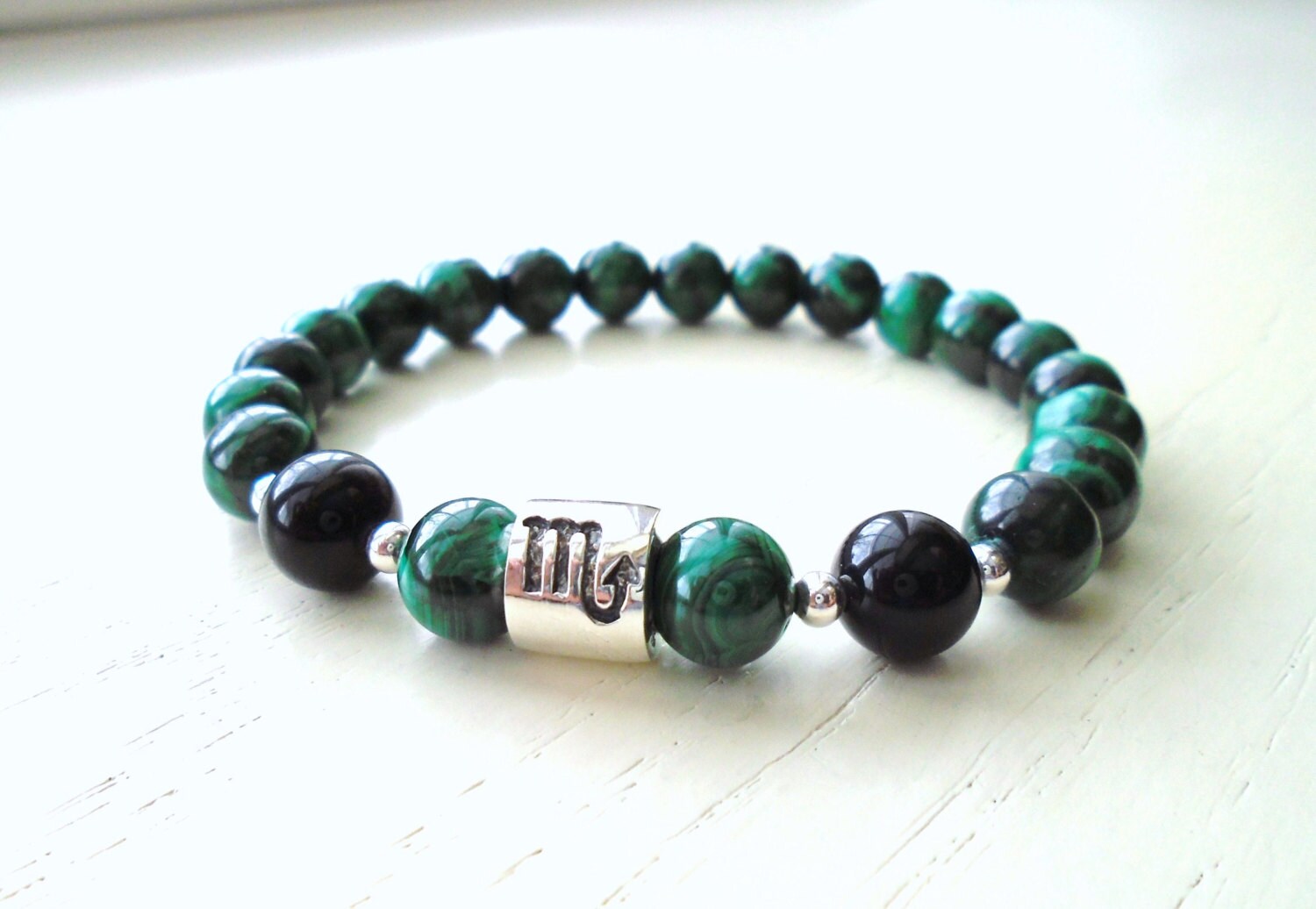 Scorpio Bracelet Scorpio Zodiac Bracelet Malachite by piccreations