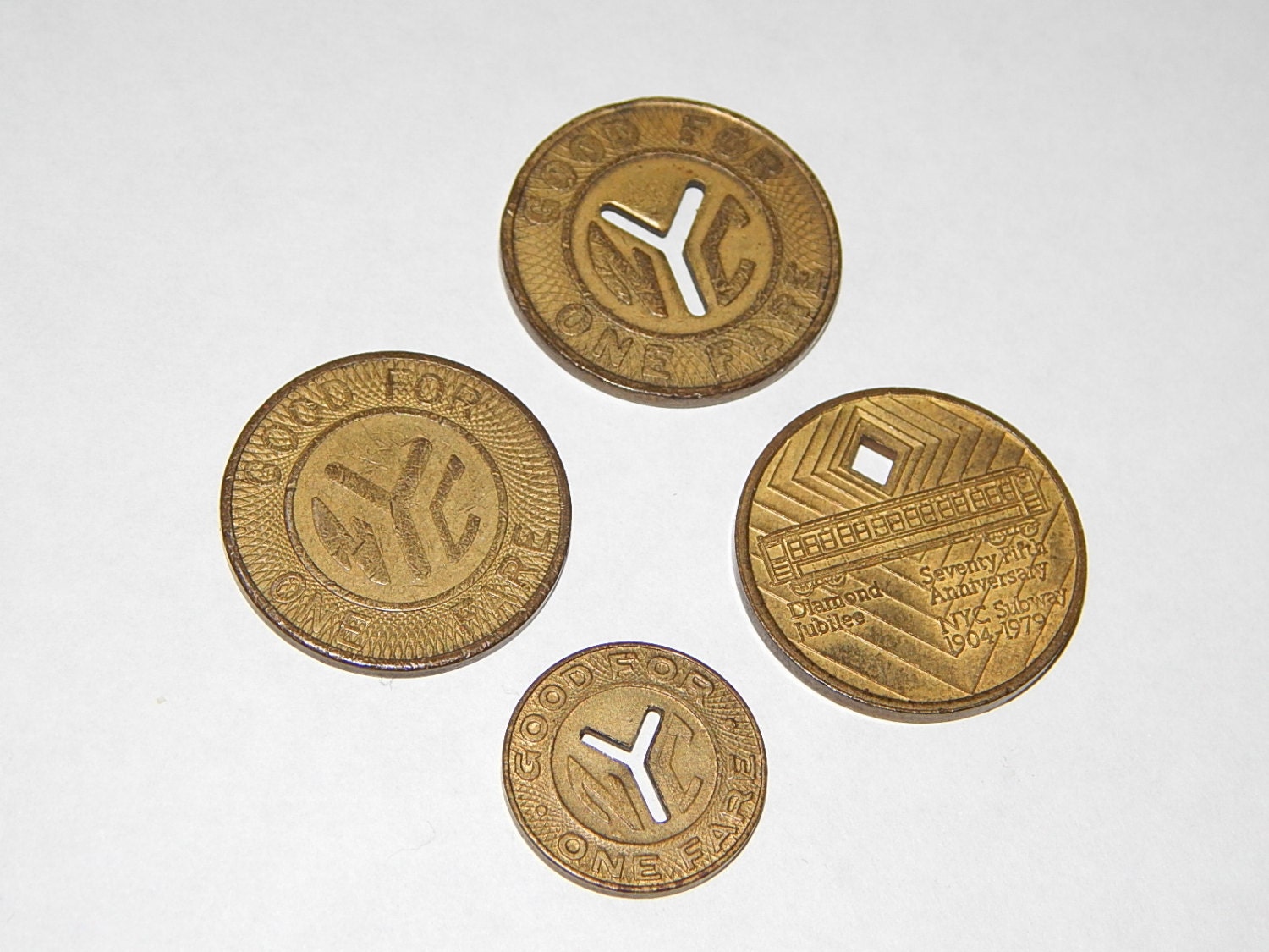 4 New York City Transit Authority Subway/Train Fare Tokens