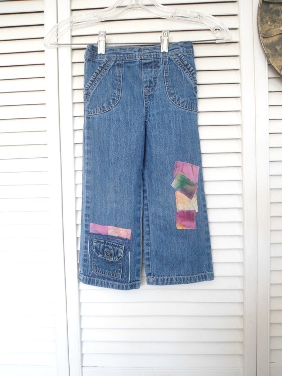 Hippie Patch Jeans Size 4T Girls Upcycled Patch by LandofBridget