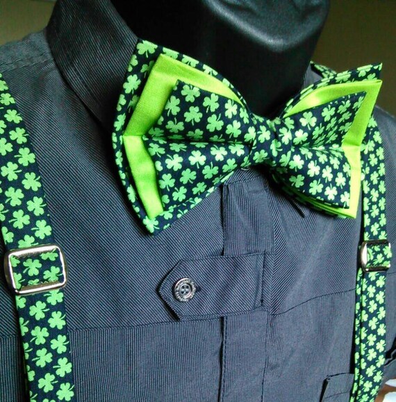 Triple Four leaf clover Bowtie with Suspenders to match for an