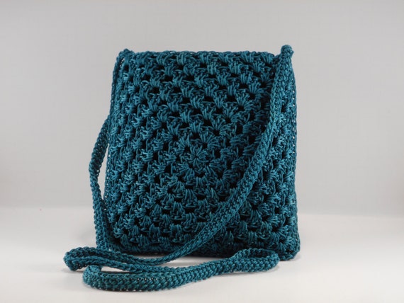 Teal Crossbody Bag Crossbody Purse Crochet Purse by AnnsBuyAThread