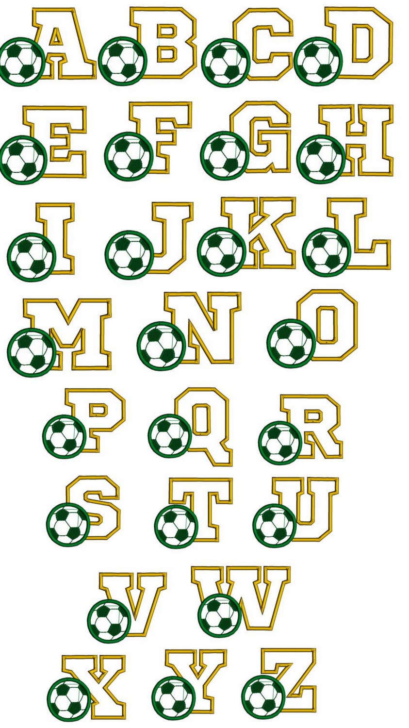 Soccer font embroidery design. Sports font. Footbal font.