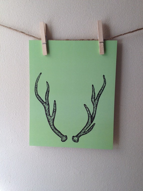 7 point green Antler Print Deer antler print by OwlDesignsNY