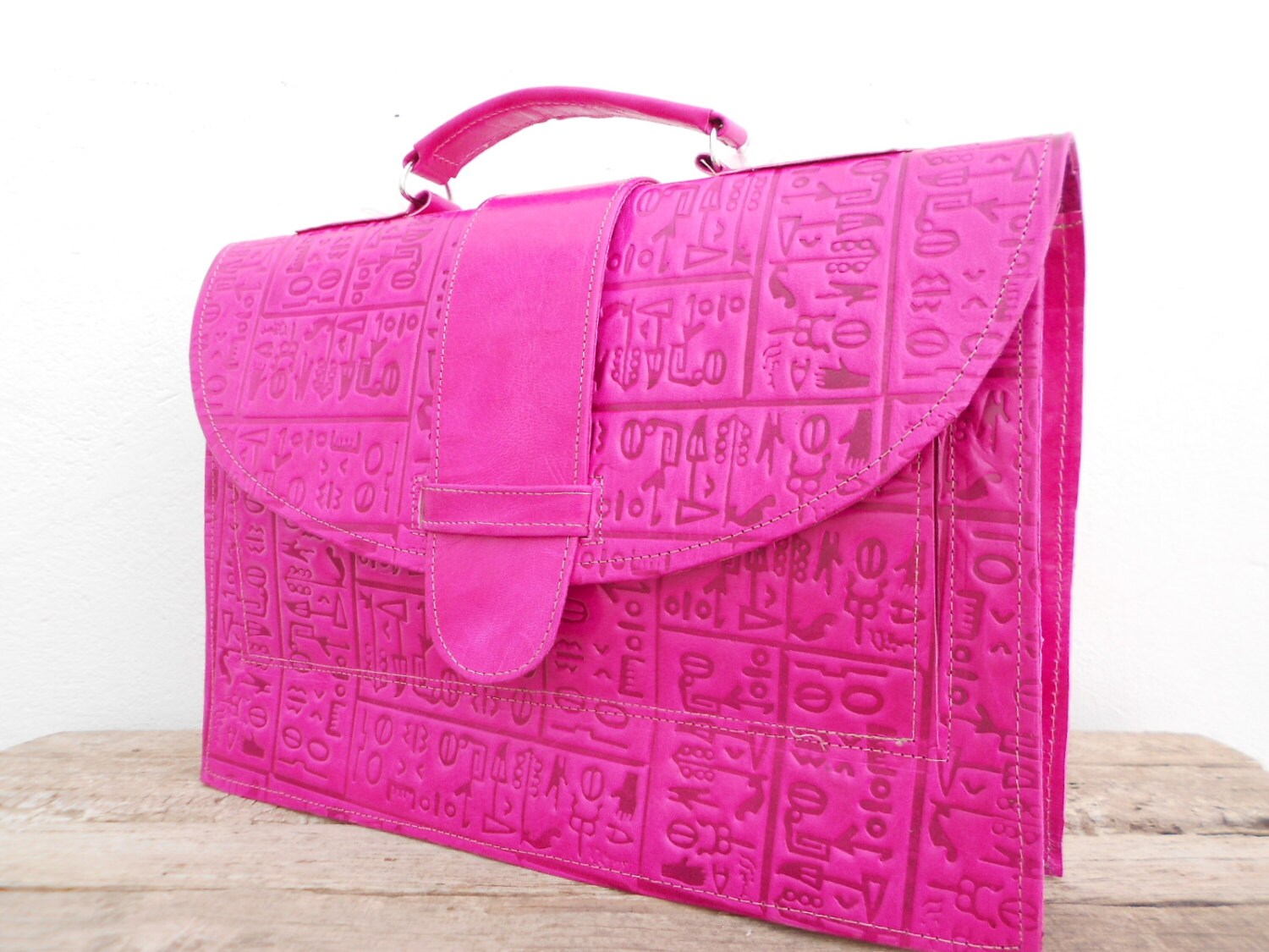 Monogrammed Leather Messenger Bag for Women Pink Laptop