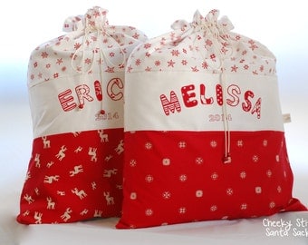 Personalized Santa sack red and white size XL (67 x 52cm), large Christmas sack with name, Santa bag, Reindeer sack, custom Santa sack