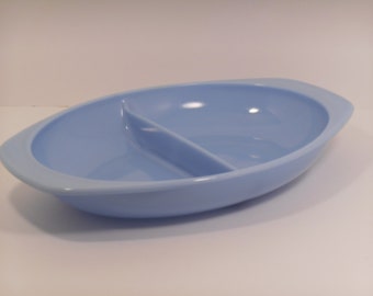 Pyrex Delphite Bluebelle Blue Divided Casserole Serving Dish